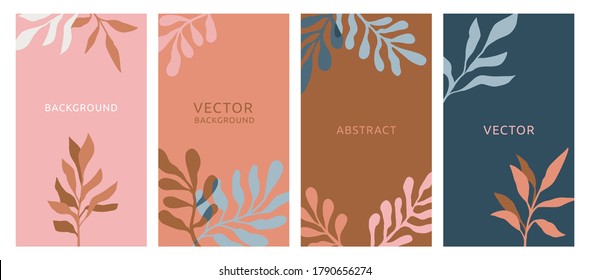 Vector set of abstract backgrounds with copy space for text - autumn sale - bright vibrant banners, posters, cover design templates, social media stories wallpapers with yellow and orange leaves