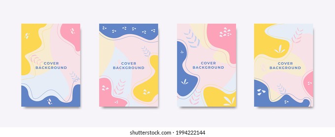 Vector set of abstract backgrounds with copy space for text - bright vibrant banners, posters, cover design templates, social media stories wallpapers, flyers, notebook, and plants in minimal simple
