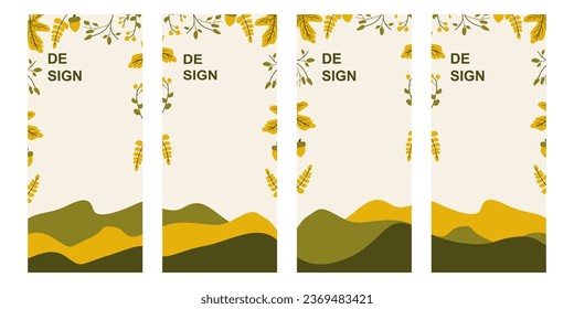 Vector set of abstract backgrounds with copy space for text autumn bright sunny banner, poster, cover design template, story social media wallpaper.