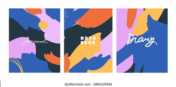 Vector set of  abstract backgrounds with lettering. Colorful abstractions. For cards, posters, as notebook covers, template or backdrop.