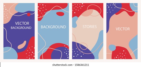 Vector set of abstract backgrounds in minimal style with copy space for text, rectangular format.  simple, stylish and minimal designs, design templates for social media stories and bloggers