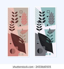 Vector set of abstract backgrounds with space for text - bright banners, posters, cover design templates, colorful leaves, modern universal artistic templates