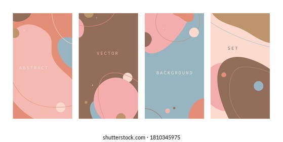 Vector set of abstract backgrounds - vibrant banners with lines and oval shapes. Suitable for wallpapers, posters, cover design templates, social media stories. 