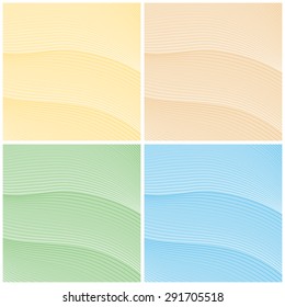 Vector set of abstract backgrounds with wavy lines of different colors. Eps 10.