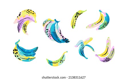 Vector set of abstract bananas. Modern exotic illustrations. Clipart, isolated elements.