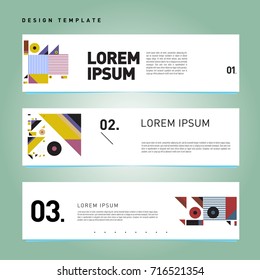 Vector set of abstract banner web design template. Retro and pop art colorful style banner design layout.