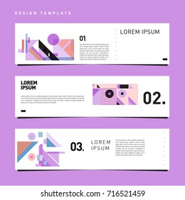 Vector set of abstract banner web design template. Retro and pop art colorful style banner design layout.