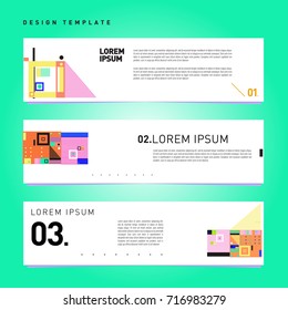 Vector set of abstract banner web design template. Retro and pop art colorful style banner design layout.