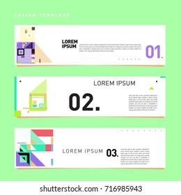 Vector set of abstract banner web design template. Retro and pop art colorful style banner design layout.