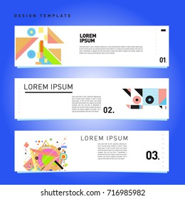 Vector set of abstract banner web design template. Retro and pop art colorful style banner design layout.
