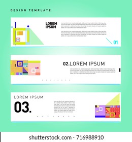 Vector set of abstract banner web design template. Retro and pop art colorful style banner design layout.