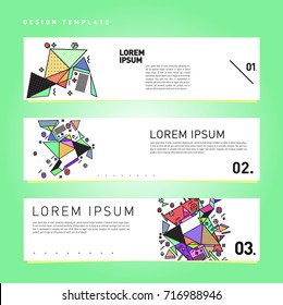 Vector set of abstract banner web design template. Retro and pop art colorful style banner design layout.