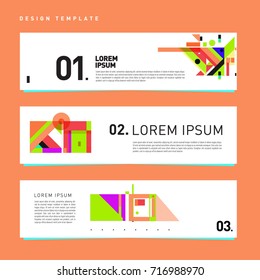 Vector set of abstract banner web design template. Retro and pop art colorful style banner design layout.