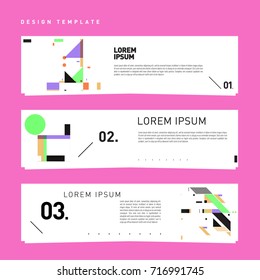 Vector set of abstract banner web design template. Retro and pop art colorful style banner design layout.