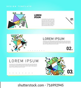 Vector set of abstract banner web design template. Retro and pop art colorful style banner design layout.