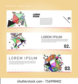 Vector set of abstract banner web design template. Retro and pop art colorful style banner design layout.