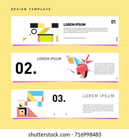 Vector set of abstract banner web design template. Retro and pop art colorful style banner design layout.