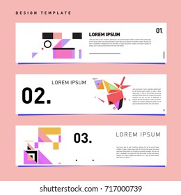 Vector set of abstract banner web design template. Retro and pop art colorful style banner design layout.