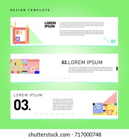Vector set of abstract banner web design template. Retro and pop art colorful style banner design layout.