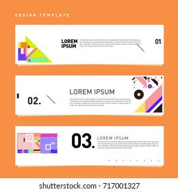 Vector set of abstract banner web design template. Retro and pop art colorful style banner design layout.