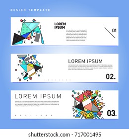 Vector set of abstract banner web design template. Retro and pop art colorful style banner design layout.