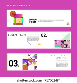 Vector set of abstract banner web design template. Retro and pop art colorful style banner design layout.