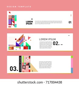 Vector set of abstract banner web design template. Retro and pop art colorful style banner design layout.