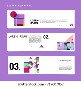 Vector set of abstract banner web design template. Retro and pop art colorful style banner design layout.