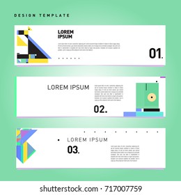 Vector set of abstract banner web design template. Retro and pop art colorful style banner design layout.