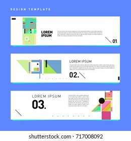 Vector set of abstract banner web design template. Retro and pop art colorful style banner design layout.