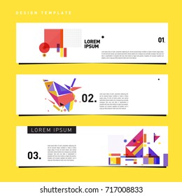 Vector set of abstract banner web design template. Retro and pop art colorful style banner design layout.