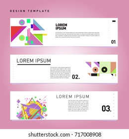 Vector set of abstract banner web design template. Retro and pop art colorful style banner design layout.