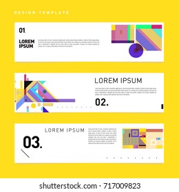 Vector set of abstract banner web design template. Retro and pop art colorful style banner design layout.