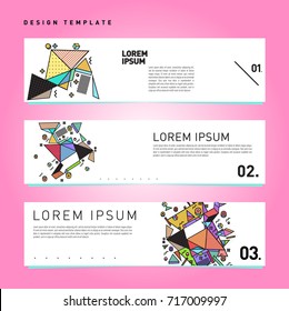 Vector set of abstract banner web design template. Retro and pop art colorful style banner design layout.