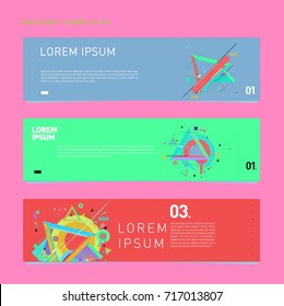 Vector set of abstract banner web design template. Retro and pop art colorful style banner design layout.