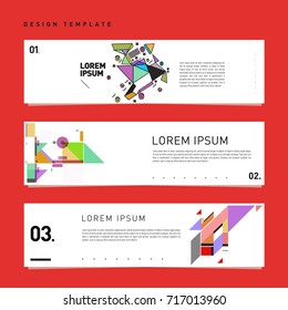 Vector set of abstract banner web design template. Retro and pop art colorful style banner design layout.