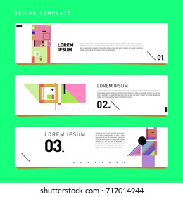 Vector set of abstract banner web design template. Retro and pop art colorful style banner design layout.