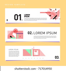 Vector set of abstract banner web design template. Retro and pop art colorful style banner design layout.