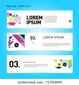 Vector set of abstract banner web design template. Retro and pop art colorful style banner design layout.