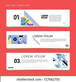Vector set of abstract banner web design template. Retro and pop art colorful style banner design layout.