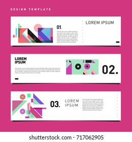 Vector set of abstract banner web design template. Retro and pop art colorful style banner design layout.