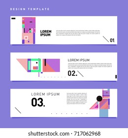 Vector set of abstract banner web design template. Retro and pop art colorful style banner design layout.