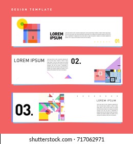 Vector set of abstract banner web design template. Retro and pop art colorful style banner design layout.