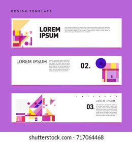 Vector set of abstract banner web design template. Retro and pop art colorful style banner design layout.