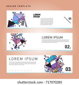 Vector set of abstract banner web design template. Retro and pop art colorful style banner design layout.