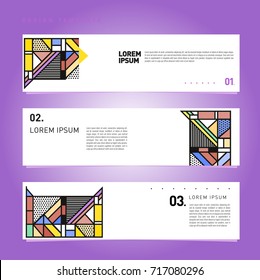 Vector set of abstract banner web design template. Retro and pop art colorful style banner design layout.