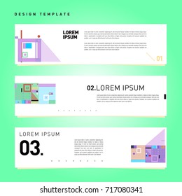 Vector set of abstract banner web design template. Retro and pop art colorful style banner design layout.