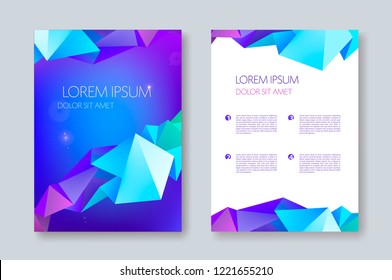 Vector Set Of Abstract Banners, Posters, Flyers, Brochures. Facet Covers Templates With Graphic Geometric Elements, 3d Low Poly Shapes 