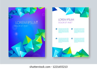 Vector set of abstract banners, posters, flyers, brochures. Facet covers templates with graphic geometric elements, 3d low poly shapes 