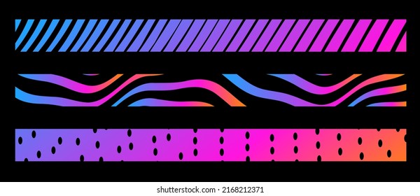 Vector set of abstract beautiful neon color different line pattern in frame for banner, poster, print, set of decorative background